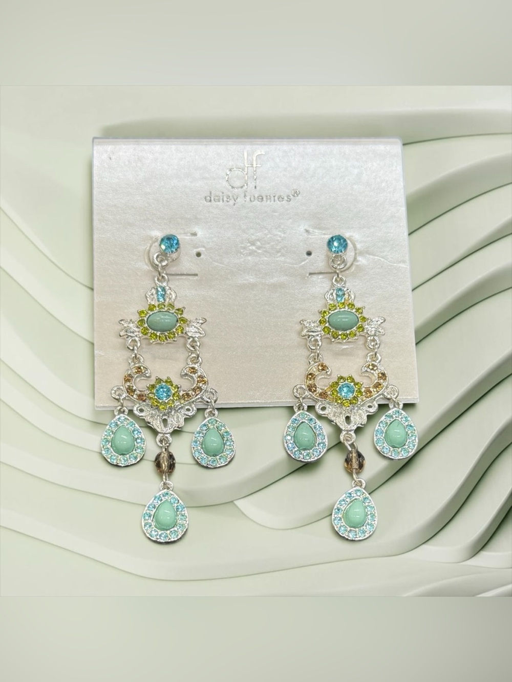 🏷️‼️5/$25🏷️‼️💚DAISY FUENTES💚Aqua & Lime Drop Chandelier Earrings/NWT